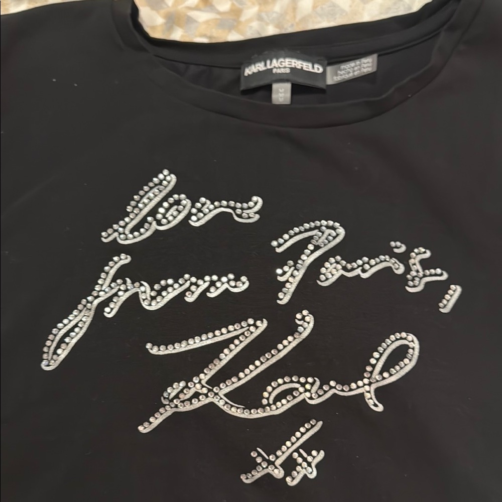 Karl Lagerfeld Black Silver Rhinestone Relaxed Tee - Picture 2 of 7